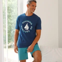 Pyjama En Kamerjas<Blancheporte Pyjamashirt met korte mouwen en bootmotief marine / aqua