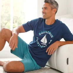 Pyjama En Kamerjas<Blancheporte Pyjamashirt met korte mouwen en bootmotief marine / aqua