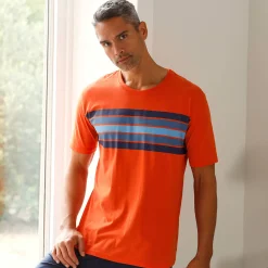 Pyjama En Kamerjas<Blancheporte Pyjamashirt met korte mouwen en strepen, katoen oranje