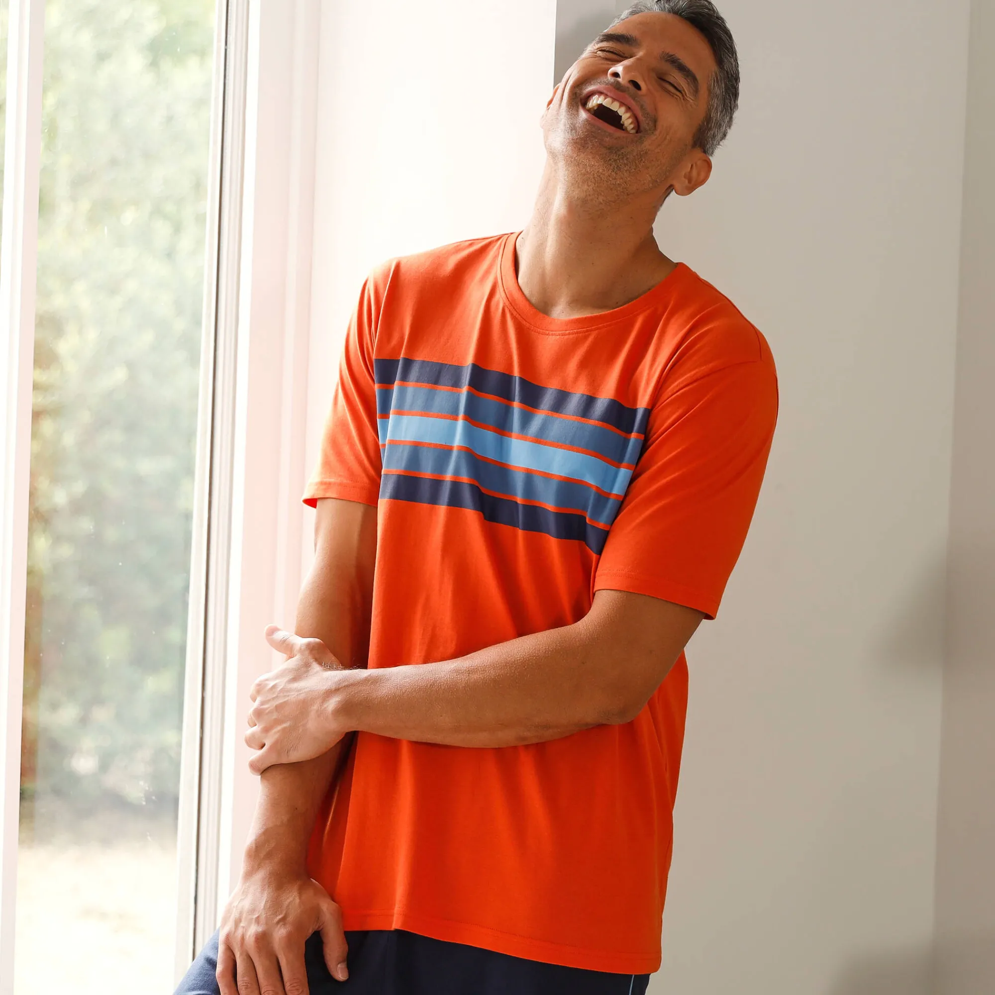 Pyjama En Kamerjas<Blancheporte Pyjamashirt met korte mouwen en strepen, katoen oranje