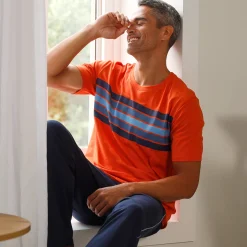 Pyjama En Kamerjas<Blancheporte Pyjamashirt met korte mouwen en strepen, katoen oranje