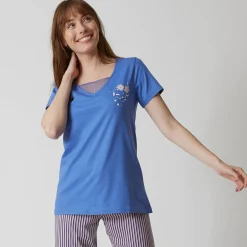 Pyjama<Blancheporte Pyjamashirt met korte mouwen en bloemenmotief jeansblauw