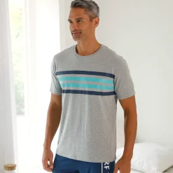 Pyjama En Kamerjas<Blancheporte Pyjamashirt met korte mouwen en strepenprint grijs / aqua