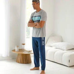 Pyjama En Kamerjas<Blancheporte Pyjamashirt met korte mouwen en strepenprint grijs / aqua