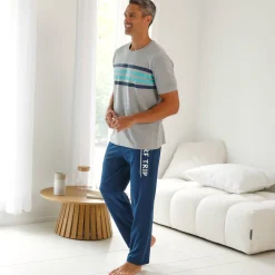 Pyjama En Kamerjas<Blancheporte Pyjamashirt met korte mouwen en strepenprint grijs / aqua