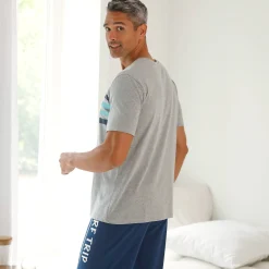 Pyjama En Kamerjas<Blancheporte Pyjamashirt met korte mouwen en strepenprint grijs / aqua