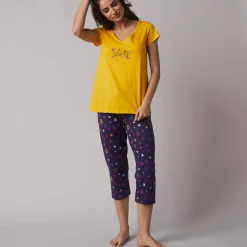 Pyjama<Blancheporte Pyjamashirt met korte mouwen en print Estrella geel