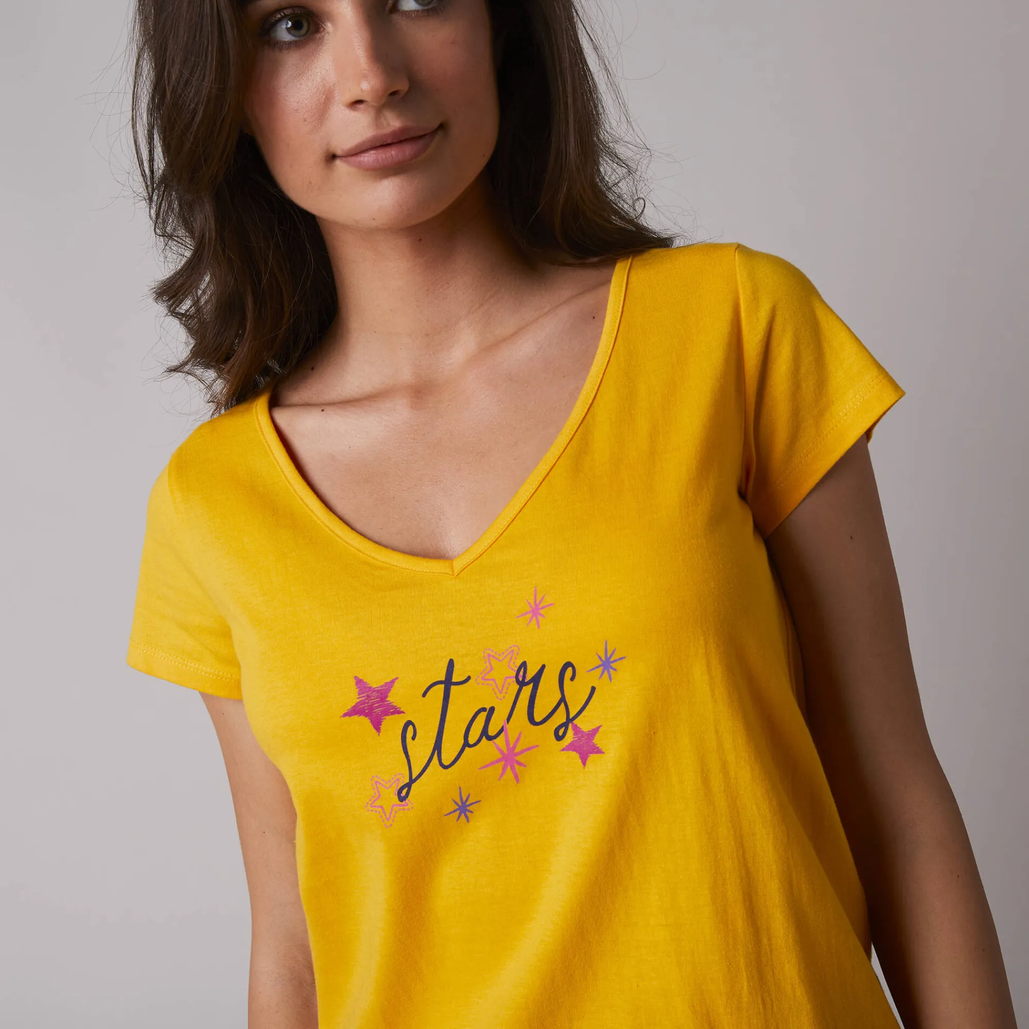 Pyjama<Blancheporte Pyjamashirt met korte mouwen en print Estrella geel