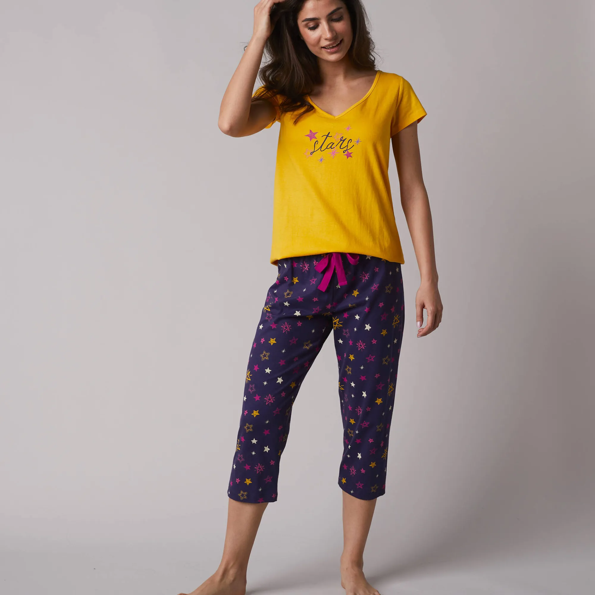 Pyjama<Blancheporte Pyjamashirt met korte mouwen en print Estrella geel