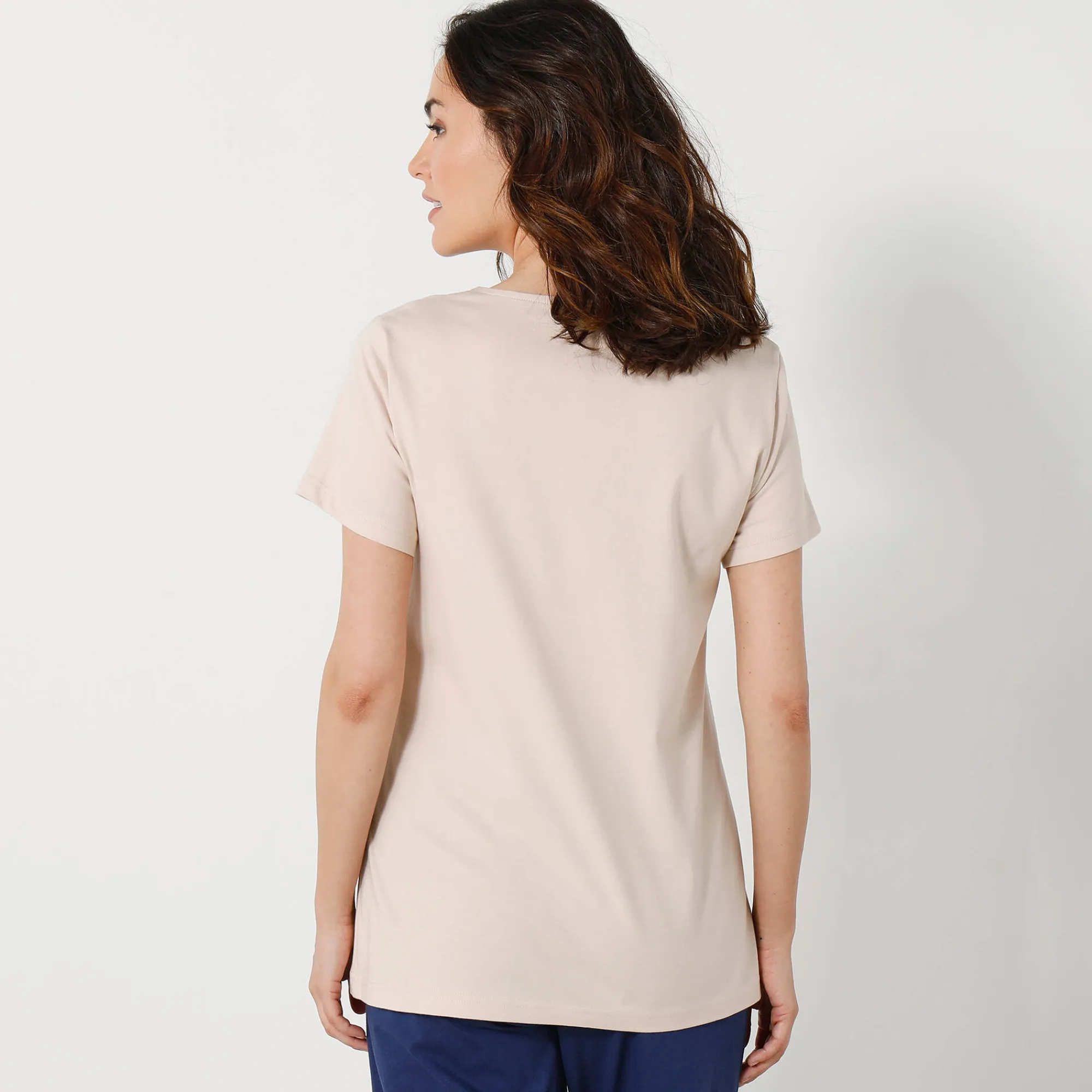 Pyjama<Blancheporte Pyjamashirt met korte mouwen en bloemenmotief zandkleur