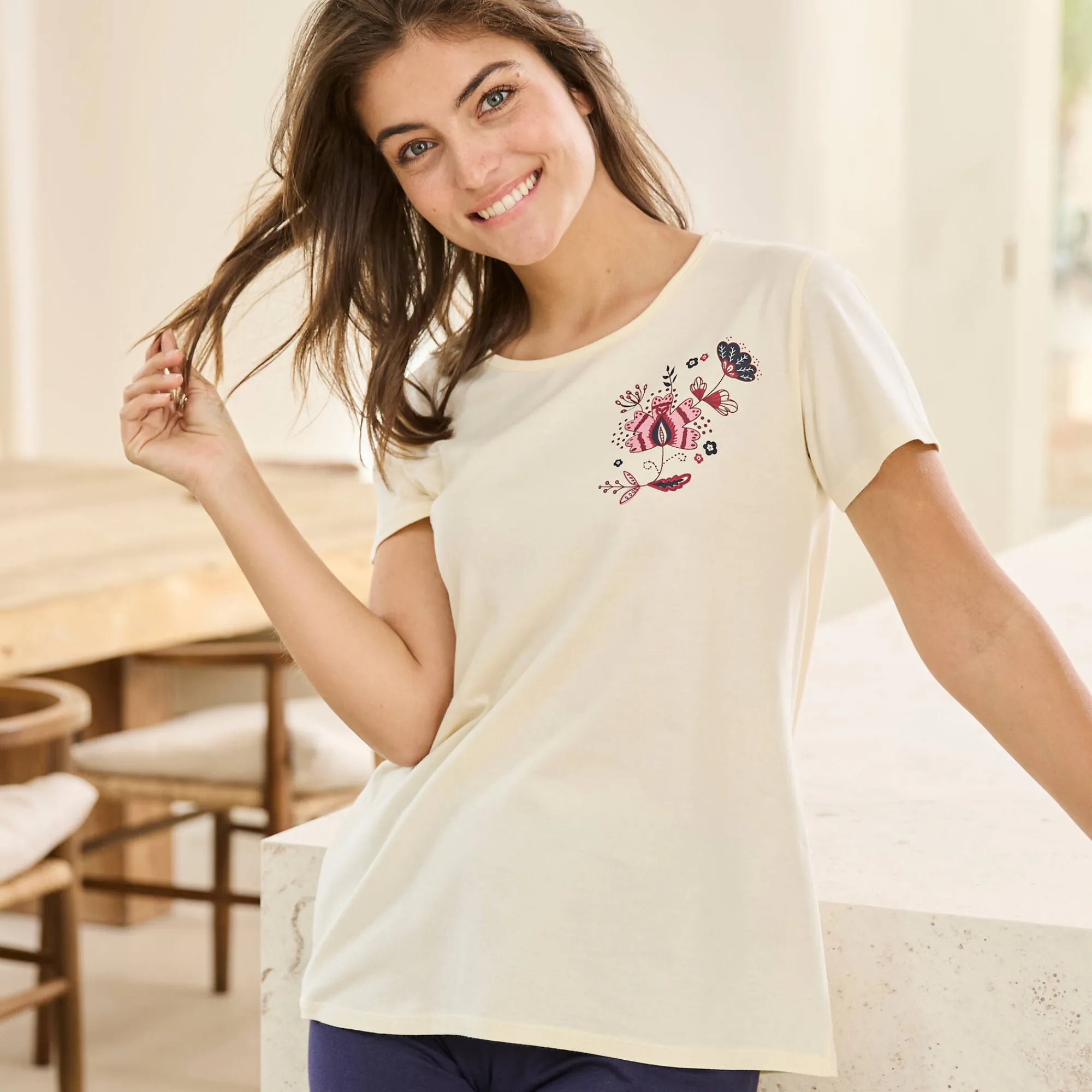 Pyjama<Blancheporte Pyjamashirt met korte mouwen ecru