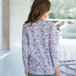 Pyjama<Blancheporte Pyjamashirt met lange mouwen en bloemblaadjesprint parma / ecru