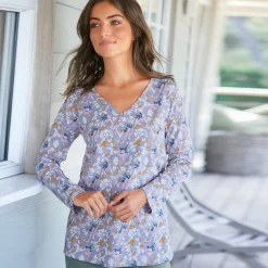 Pyjama<Blancheporte Pyjamashirt met lange mouwen en bloemblaadjesprint parma / ecru