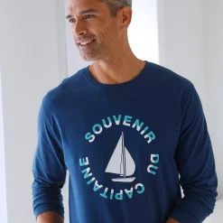 Pyjama En Kamerjas<Blancheporte Pyjamashirt met lange mouwen en bootmotief marine / aqua