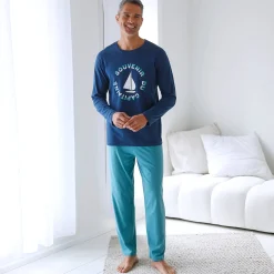 Pyjama En Kamerjas<Blancheporte Pyjamashirt met lange mouwen en bootmotief marine / aqua