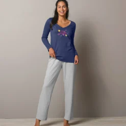 Pyjama<Blancheporte Pyjamashirt met lange mouwen en print Estrella marine