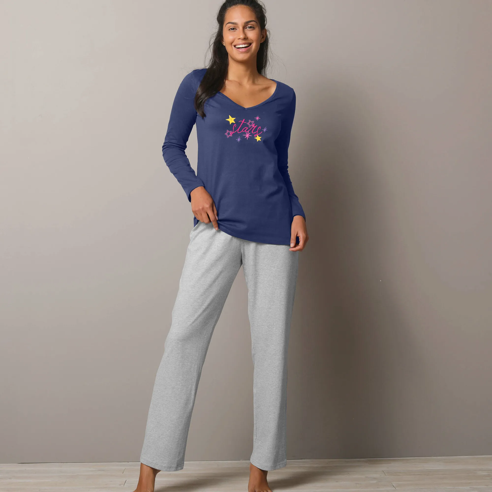 Pyjama<Blancheporte Pyjamashirt met lange mouwen en print Estrella marine