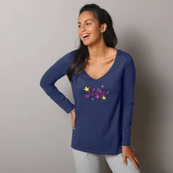 Pyjama<Blancheporte Pyjamashirt met lange mouwen en print Estrella marine