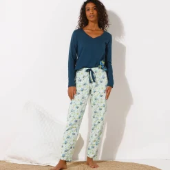 Pyjama<Blancheporte Pyjamashirt met lange mouwen en geplaatste bloemblaadjesprint donkerblauw