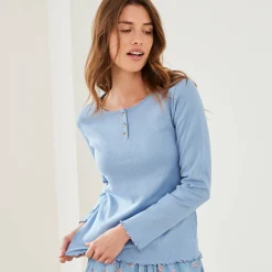 Pyjama<Blancheporte Pyjamashirt met lange mouwen blauw