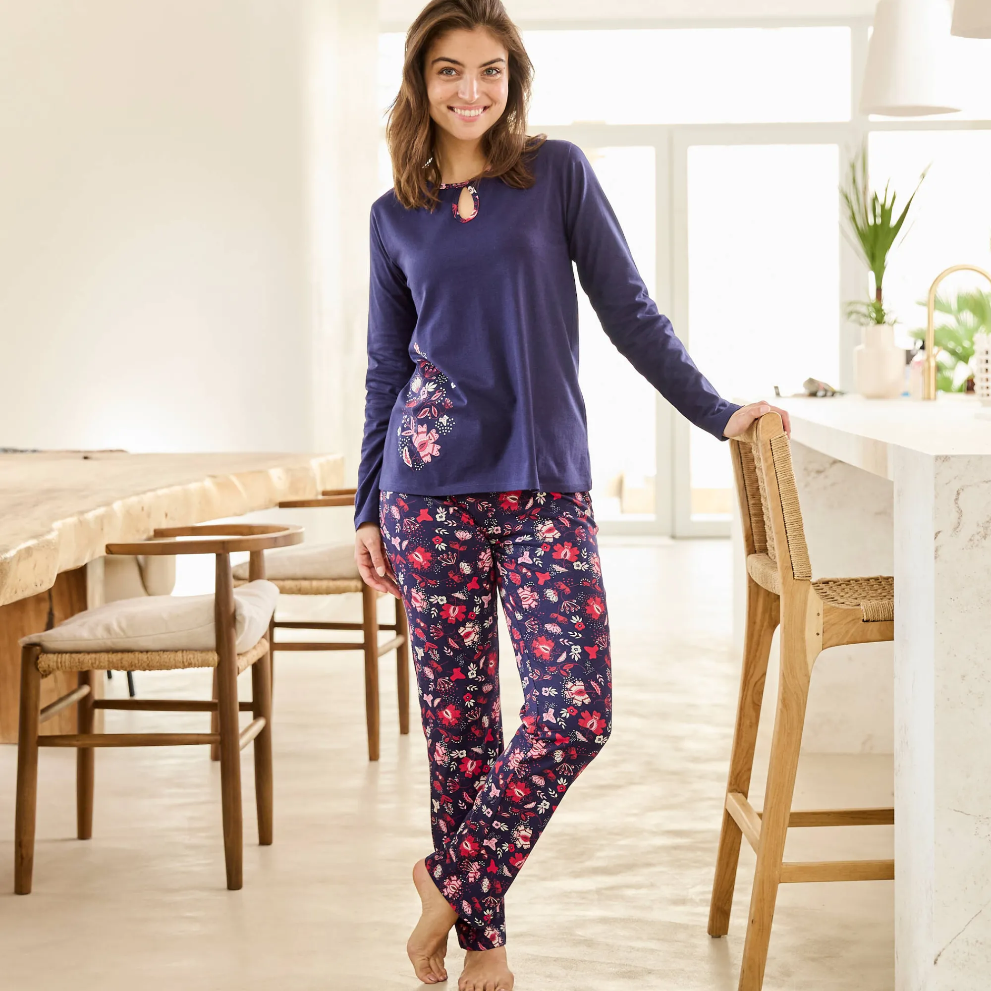Pyjama<Blancheporte Pyjamashirt met lange mouwen marine