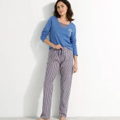 Pyjama<Blancheporte Pyjamashirt met lange mouwen en bloemenmotief jeansblauw