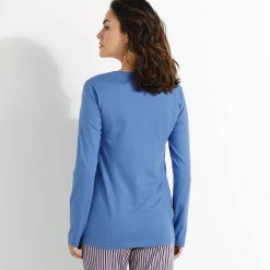 Pyjama<Blancheporte Pyjamashirt met lange mouwen en bloemenmotief jeansblauw