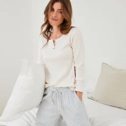 Pyjama<Blancheporte Pyjamashirt met lange mouwen ivoorkleur