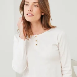 Pyjama<Blancheporte Pyjamashirt met lange mouwen ivoorkleur