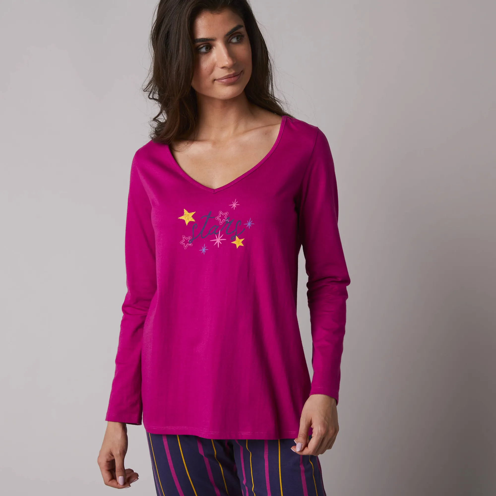 Pyjama<Blancheporte Pyjamashirt met lange mouwen en print Estrella fuchsia