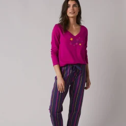 Pyjama<Blancheporte Pyjamashirt met lange mouwen en print Estrella fuchsia