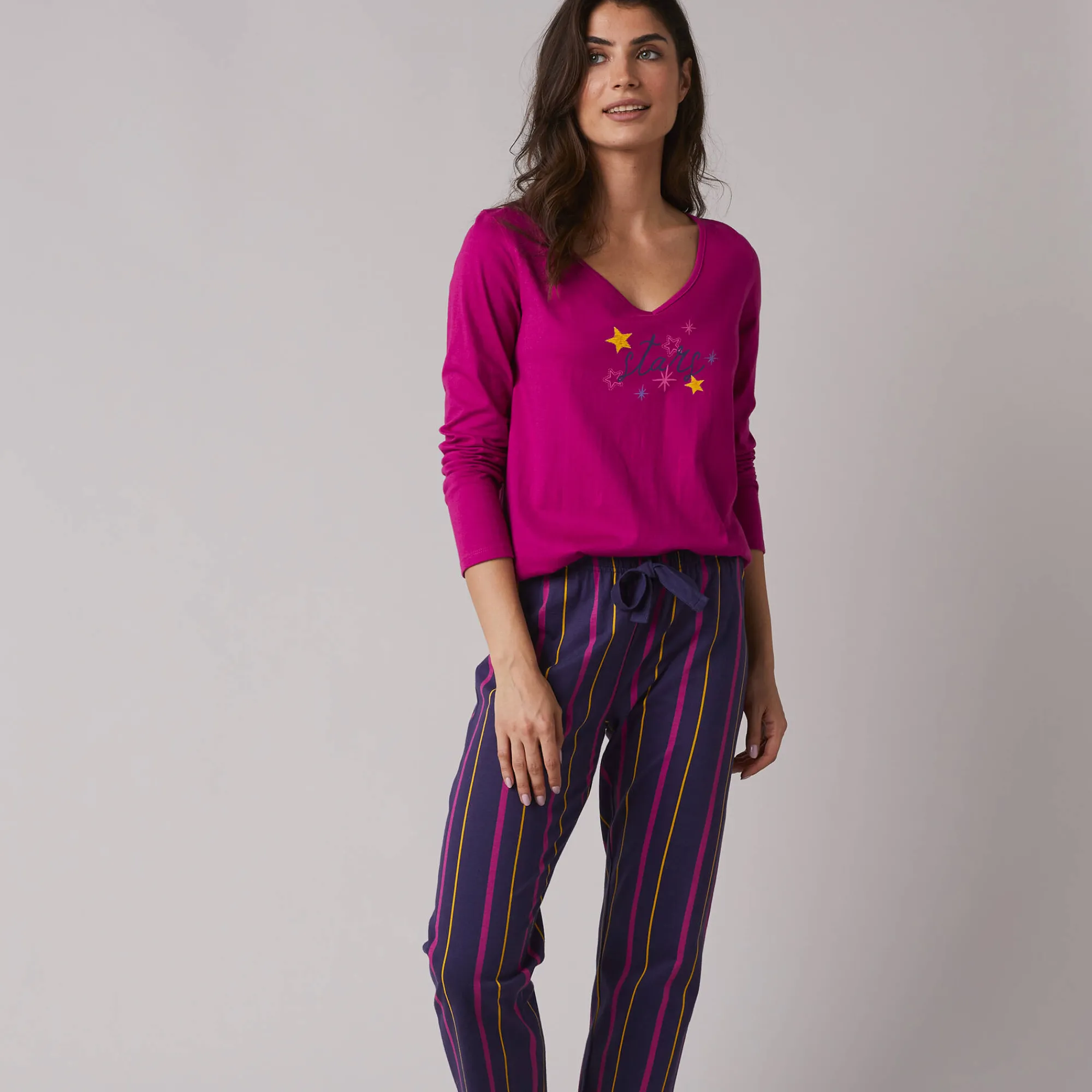 Pyjama<Blancheporte Pyjamashirt met lange mouwen en print Estrella fuchsia
