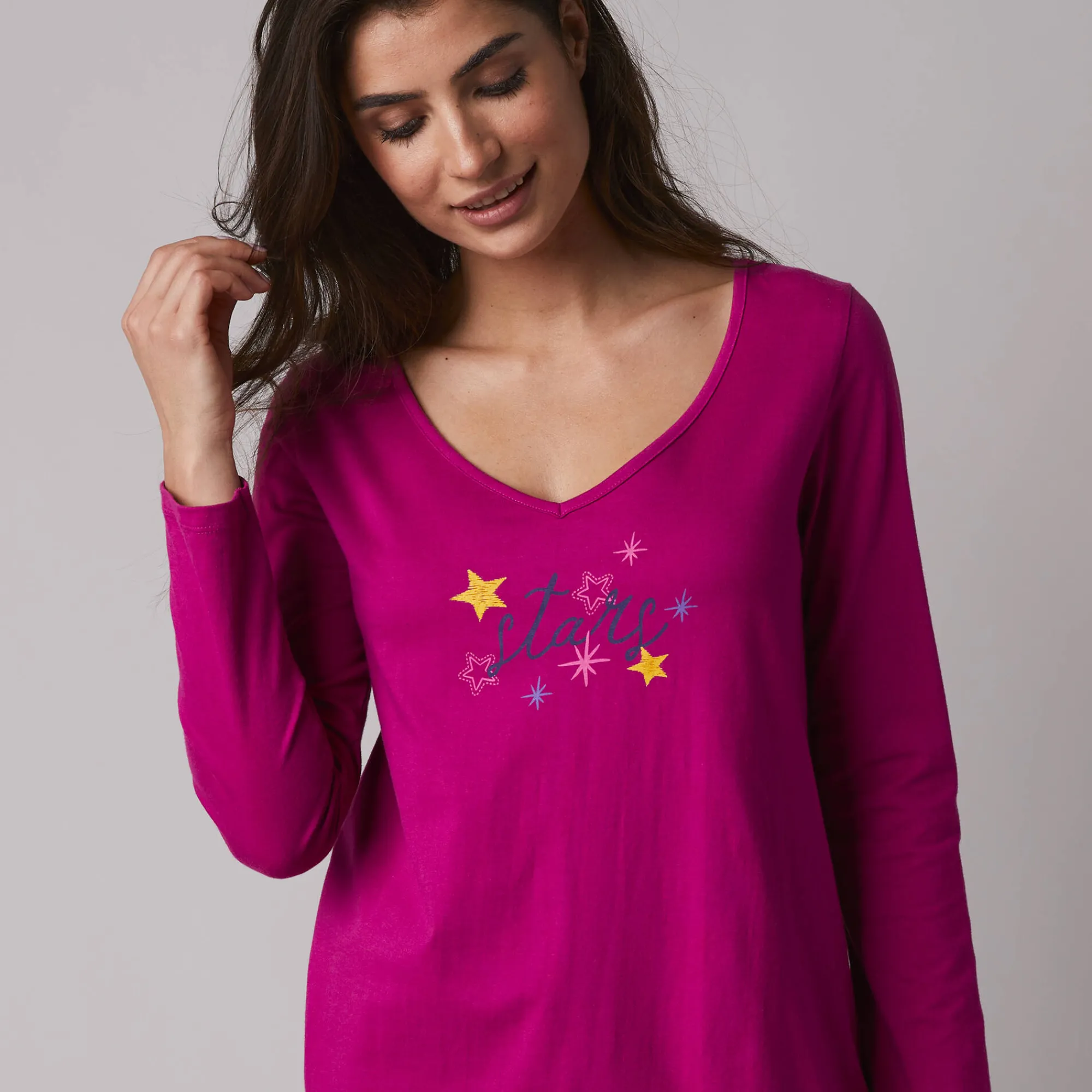Pyjama<Blancheporte Pyjamashirt met lange mouwen en print Estrella fuchsia