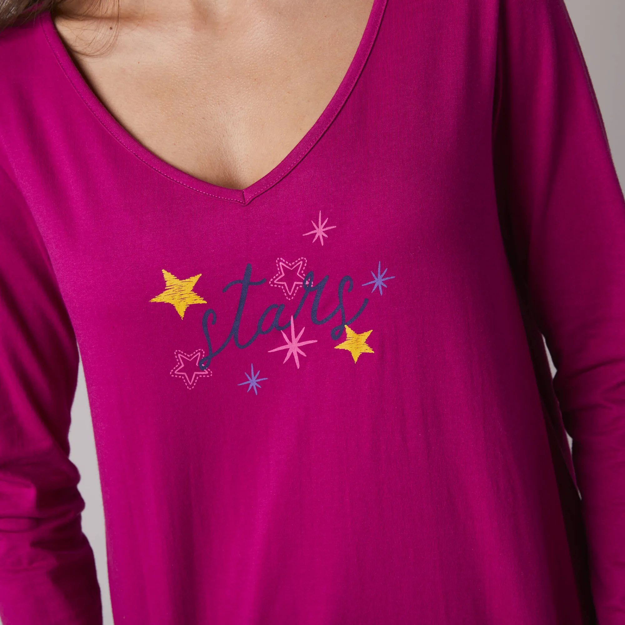 Pyjama<Blancheporte Pyjamashirt met lange mouwen en print Estrella fuchsia