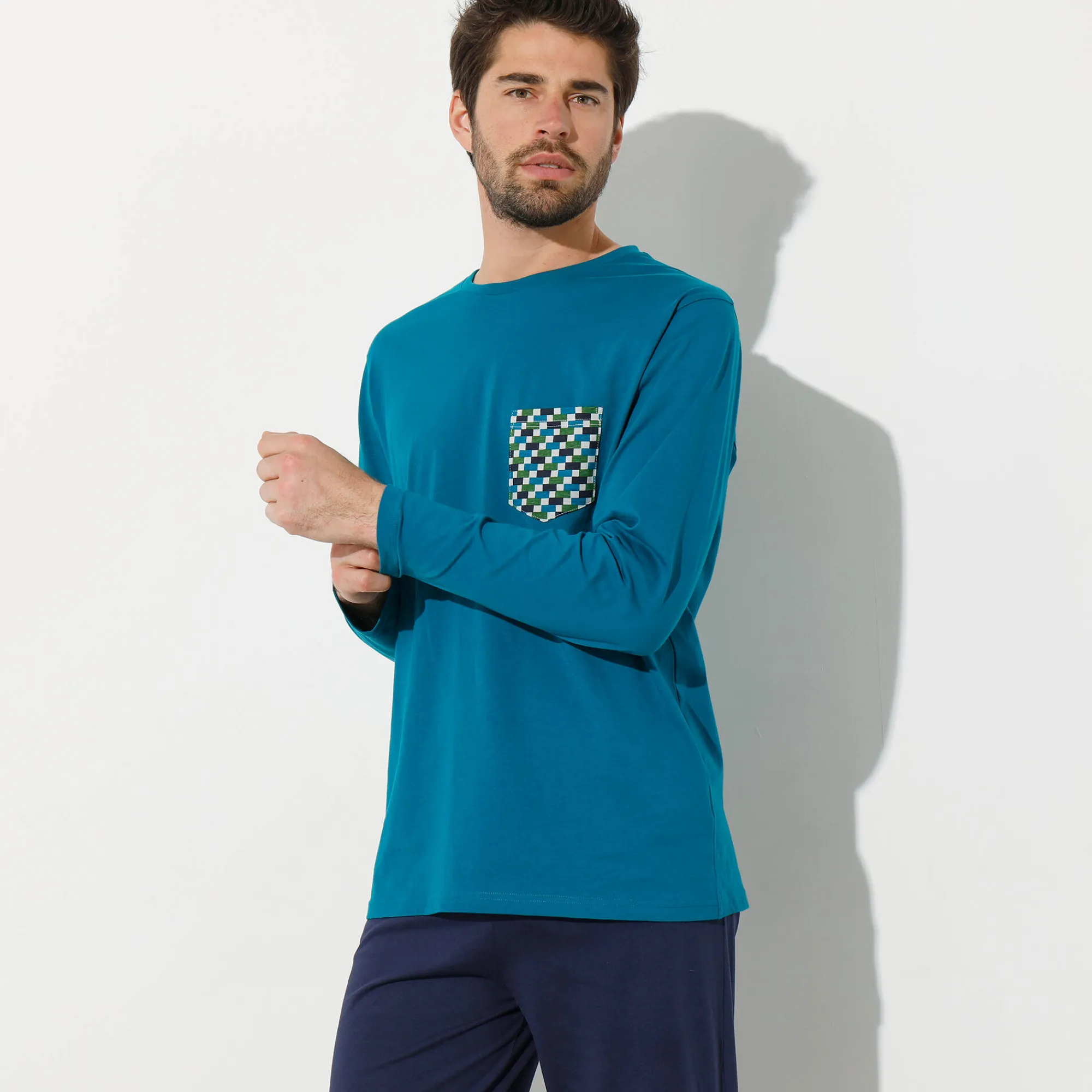 Pyjama En Kamerjas<Blancheporte Pyjamashirt met lange mouwen eendenblauw