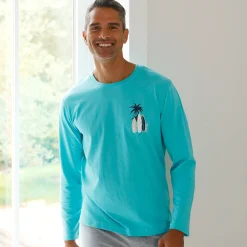 Pyjama En Kamerjas<Blancheporte Pyjamashirt met lange mouwen en surfmotief aqua