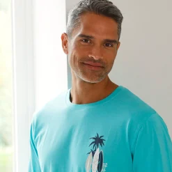 Pyjama En Kamerjas<Blancheporte Pyjamashirt met lange mouwen en surfmotief aqua