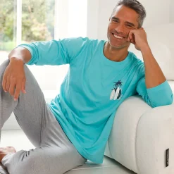 Pyjama En Kamerjas<Blancheporte Pyjamashirt met lange mouwen en surfmotief aqua