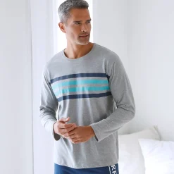 Pyjama En Kamerjas<Blancheporte Pyjamashirt met lange mouwen en strepenprint grijs / aqua