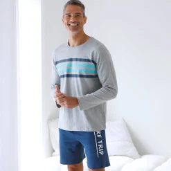 Pyjama En Kamerjas<Blancheporte Pyjamashirt met lange mouwen en strepenprint grijs / aqua