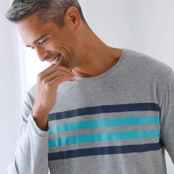 Pyjama En Kamerjas<Blancheporte Pyjamashirt met lange mouwen en strepenprint grijs / aqua
