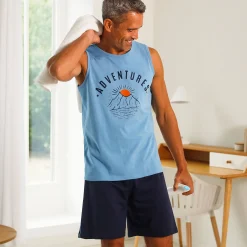 Pyjama En Kamerjas<Blancheporte Pyjamatop in katoen, geplaatste print blauw