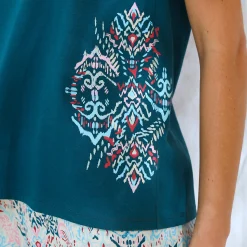 Pyjama<Blancheporte Pyjama-T-shirt met Ikat-print eendenblauw