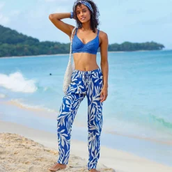 Broek<Blancheporte Rechte, bedrukte broek, soepele crepon blauw / ecru