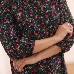 Jurk<Blancheporte Rechte, bedrukte jurk met 7/8-mouwen marine / roze