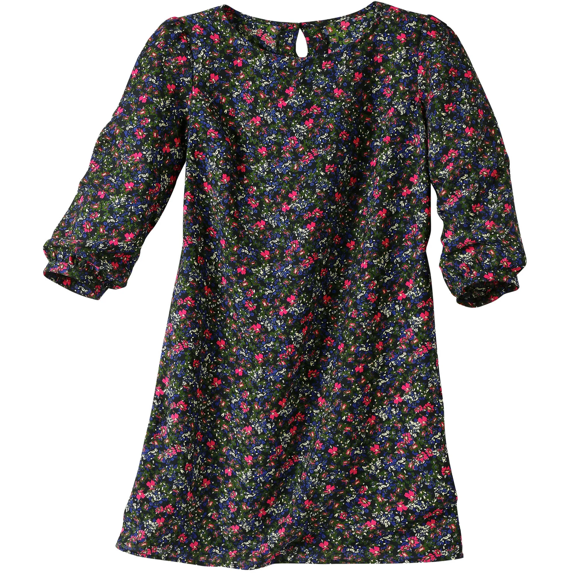 Jurk<Blancheporte Rechte, bedrukte jurk met 7/8-mouwen marine / roze