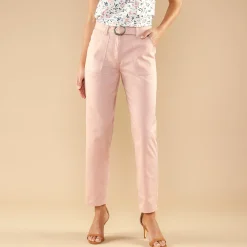 Broek<Blancheporte Rechte broek, ceintuur met gesp rozenhout