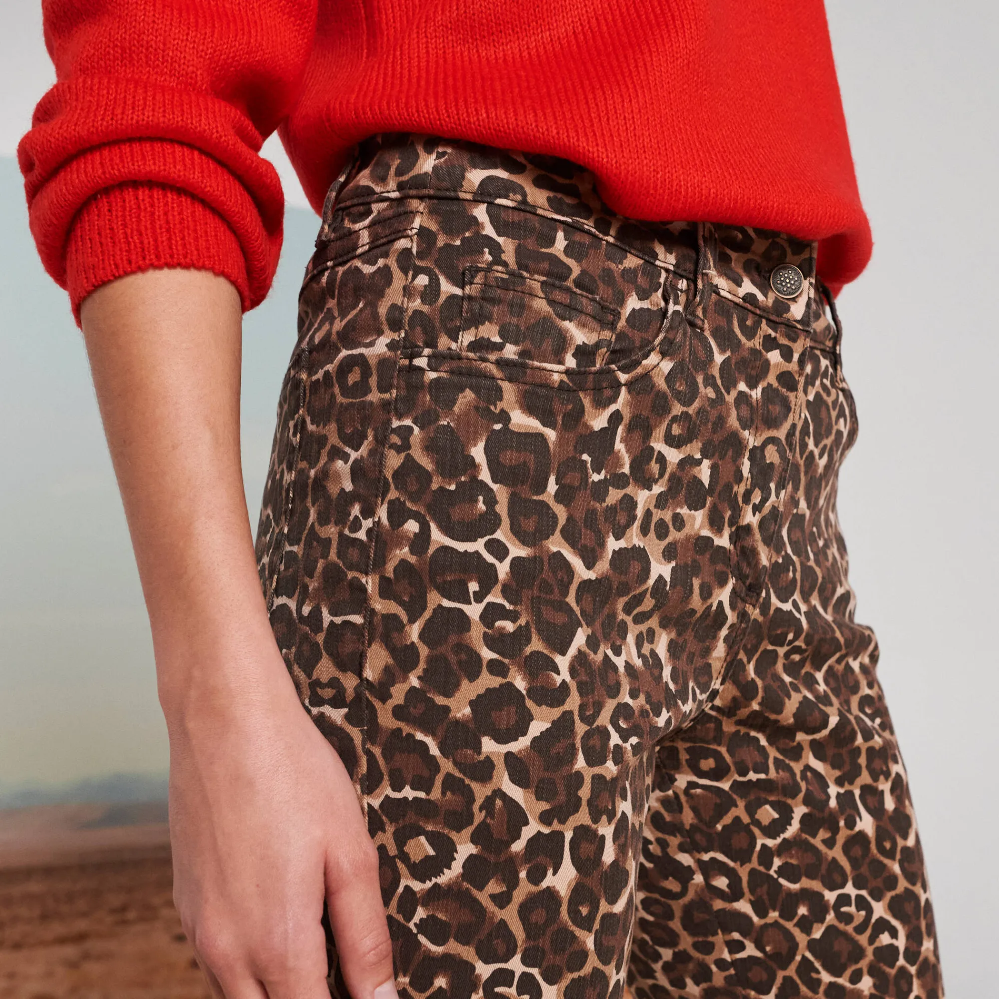 Broek<Blancheporte Rechte broek, dierenhuidprint taupe / chocolade