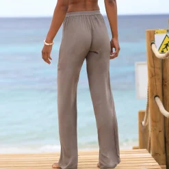 Broek<Blancheporte Rechte broek in effen crepon taupe