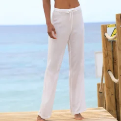Broek<Blancheporte Rechte broek in effen crepon wit